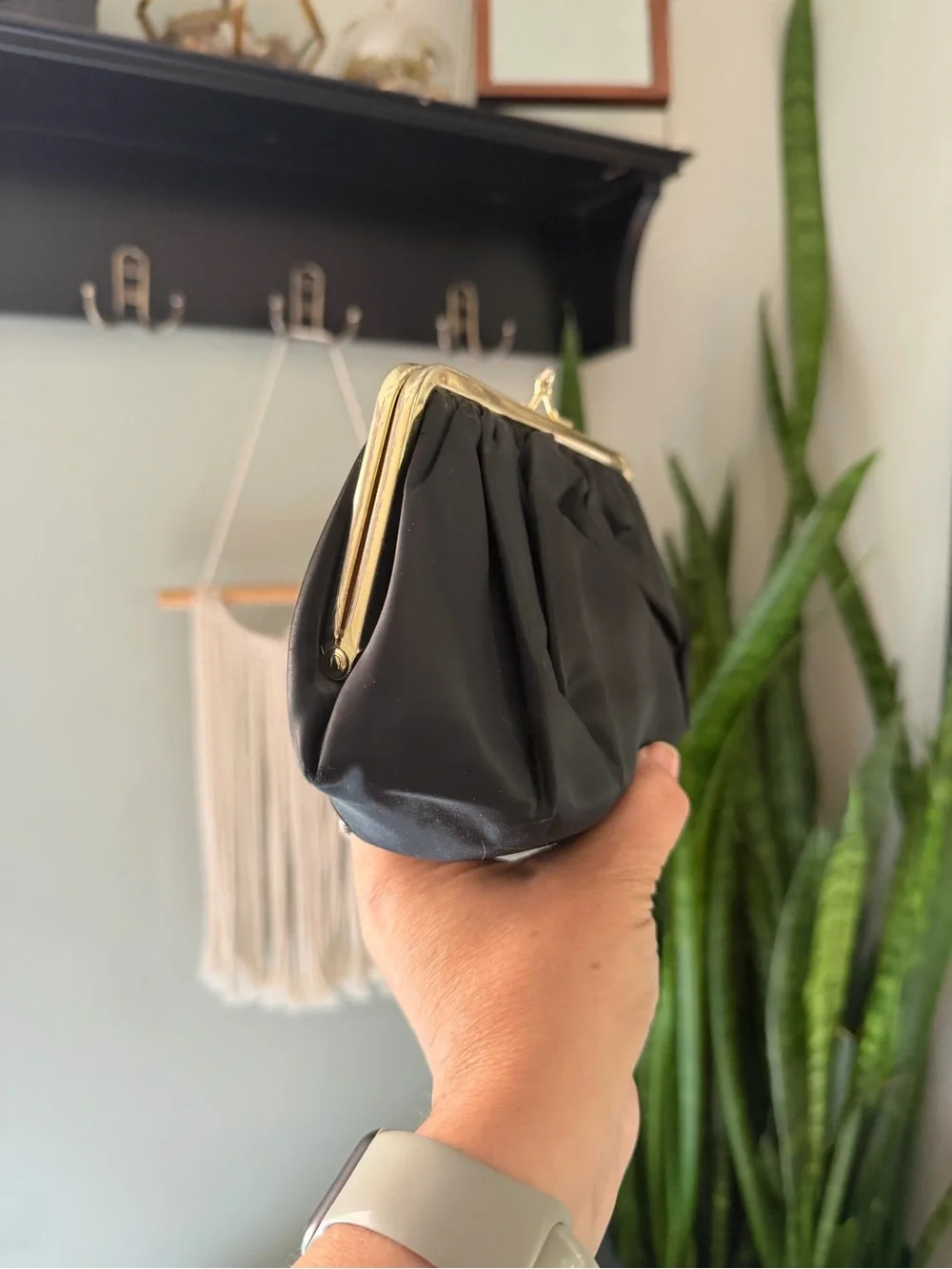 VTG 50s HL Harry Levine Black Satin Kiss-Lock Evening Bag